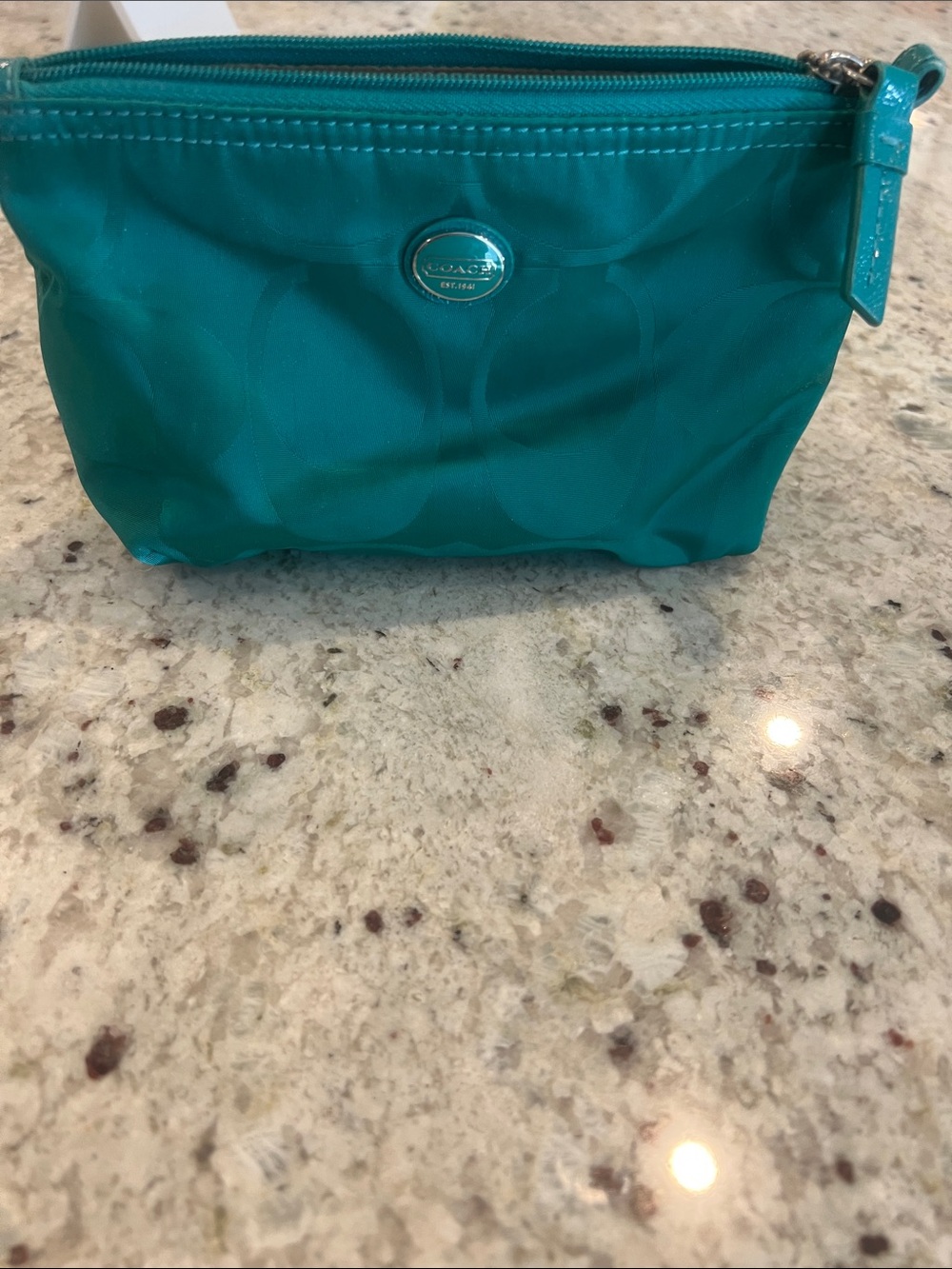 Coach Teal Signature Nylon Cosmetic Pouch